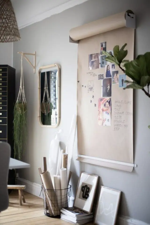 idée facile organisation des idées bureau à domicile rouleau de papier pour créer un moodboard décoration murale à faire soi-même 