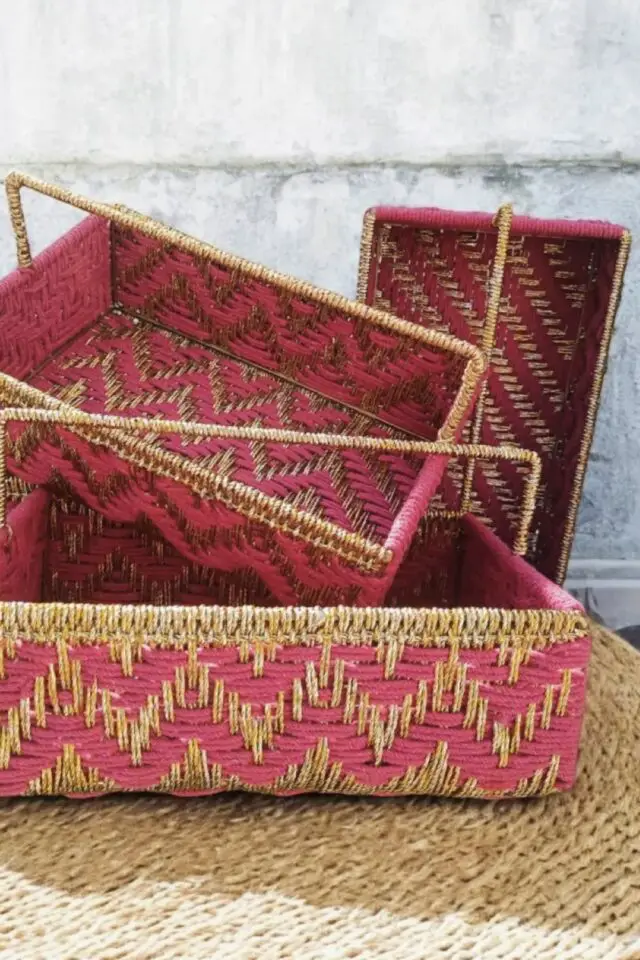 décoration panier broderie fil coloré motif graphique simple DIY déco à faire soi-même bricolage été décoration panier broderie fil coloré motif graphique simple DIY déco à faire soi-même bricolage été
