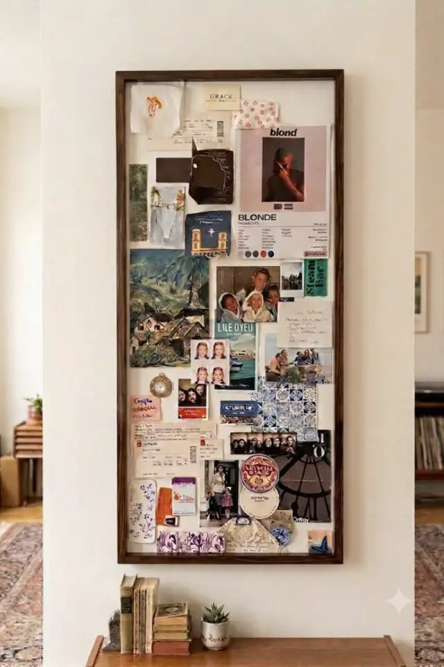 inspiration deco à faire soi-même appartement étudiant grand cadre avec souvenir pêle-mêle photo cartes postales tickets de concert inspiration deco à faire soi-même appartement étudiant grand cadre avec souvenir pêle-mêle photo cartes postales tickets de concert