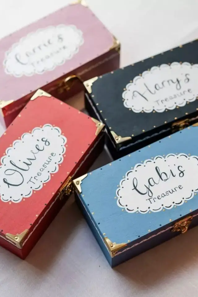 décoration de boîte à souvenir pour enfant coffret coloré et personnalisé avec des étiquettes et une jolie typo décoration de boîte à souvenir pour enfant coffret coloré et personnalisé avec des étiquettes et une jolie typo