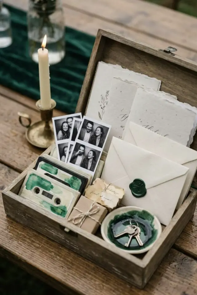 memory box boite à souvenir créative et vintage photos en noir et blanc lettres cachetées vieilles cassettes audio clef de maison idée couple memory box boite à souvenir créative et vintage photos en noir et blanc lettres cachetées vieilles cassettes audio clef de maison idée couple