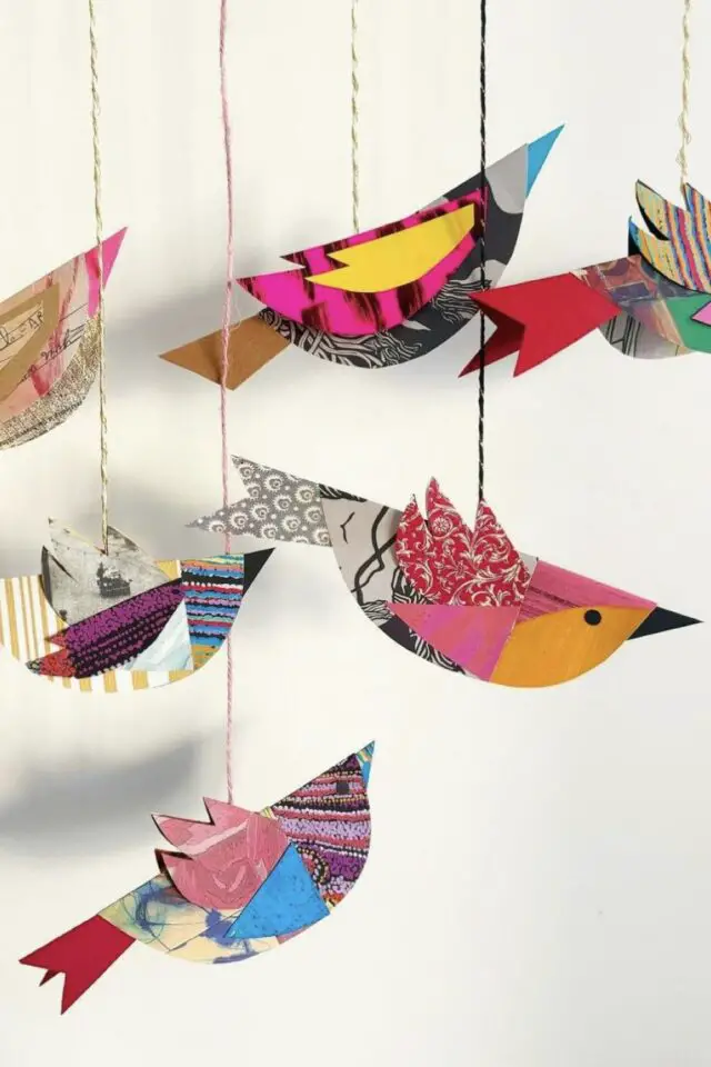 déco chambre enfant bébé DIY mobile oiseaux en papier collage décoration créative à faire soi-même déco chambre enfant bébé DIY mobile oiseaux en papier collage décoration créative à faire soi-même