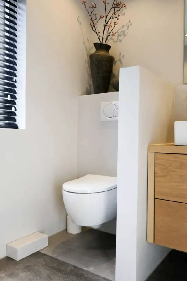 salle de bain et toilettes séparés solution création petit muret à côté du meuble vasque intimité et lumière salle de bain et toilettes séparés solution création petit muret à côté du meuble vasque intimité et lumière