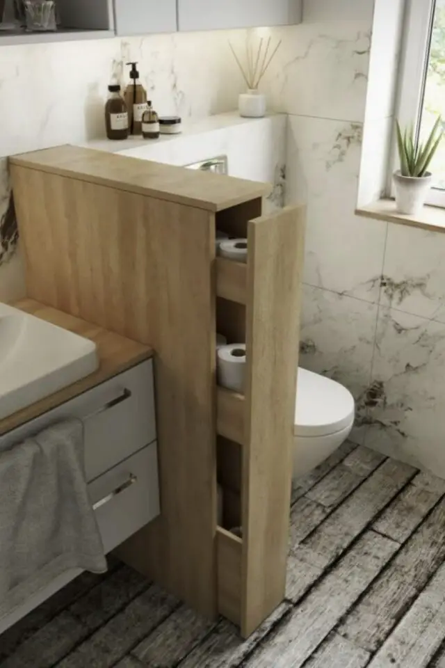 petit meuble tiroir coulissant pour séparer les toilettes du reste de la salle de bain aménagement malin plus de rangement petit meuble tiroir coulissant pour séparer les toilettes du reste de la salle de bain aménagement malin plus de rangement