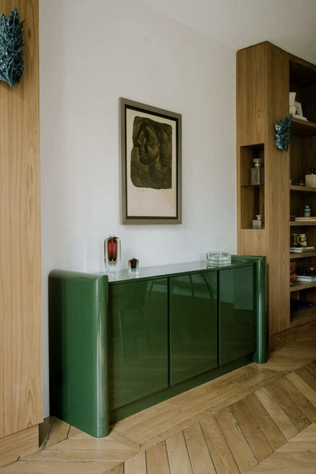 meuble de salle à manger vintage vert buffet enfilade colorée blog idée déco Cocon de décoration 