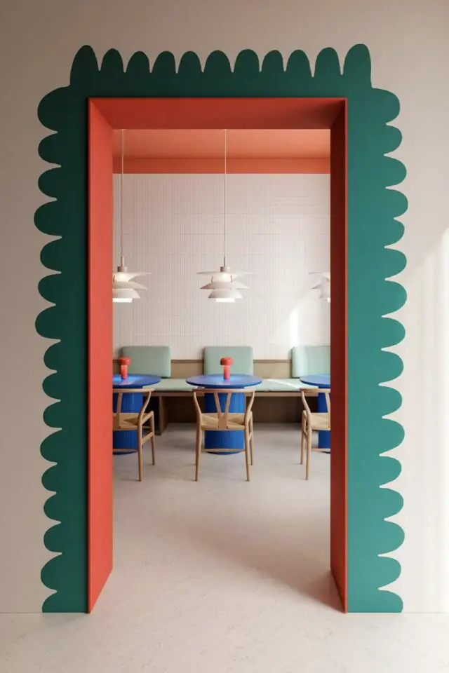 peinture couleurs complémentaires décor encadrement de porte original vert et orange création contraste visuel qui met en valeur le passage entre 2 pièces peinture couleurs complémentaires décor encadrement de porte original vert et orange création contraste visuel qui met en valeur le passage entre 2 pièces