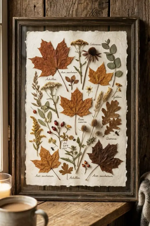 cadre herbier déco d'automne feuilles d'arbres petites plantes et fleurs séchées encadré idée créative bricolage nature cadre herbier déco d'automne feuilles d'arbres petites plantes et fleurs séchées encadré idée créative bricolage nature