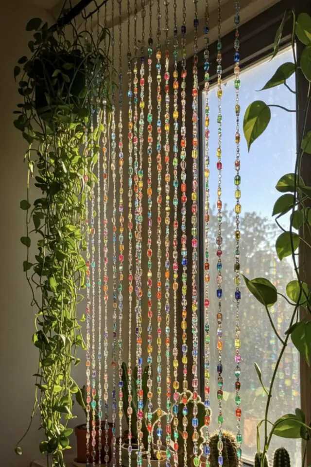 idée déco en perles activité manuelle adulte rideaux coloré pour décorer la fenêtre décoration créative 