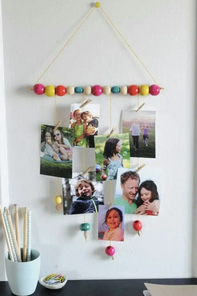 idée déco perles simple à copier accrocher photo au mur exemple ludique 