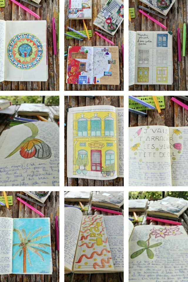plusieurs page de carnet de voyage illustrations et collages variés Asie Laos Thaïlande Malaisie Cambodge plusieurs page de carnet de voyage illustrations et collages variés Asie Laos Thaïlande Malaisie Cambodge