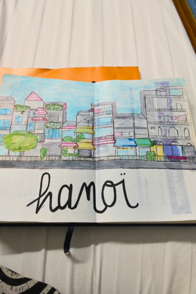 journal de voyage numéro 1 illustration ville Hanoi Vietnam fait avec des feutres et des coton-tiges journal de voyage numéro 1 illustration ville Hanoi Vietnam fait avec des feutres et des coton-tiges