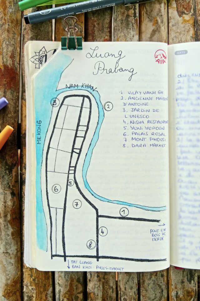 journal voyage n°5 carte de Luang Prabang Laos faite à la main journal voyage n°5 carte de Luang Prabang Laos faite à la main