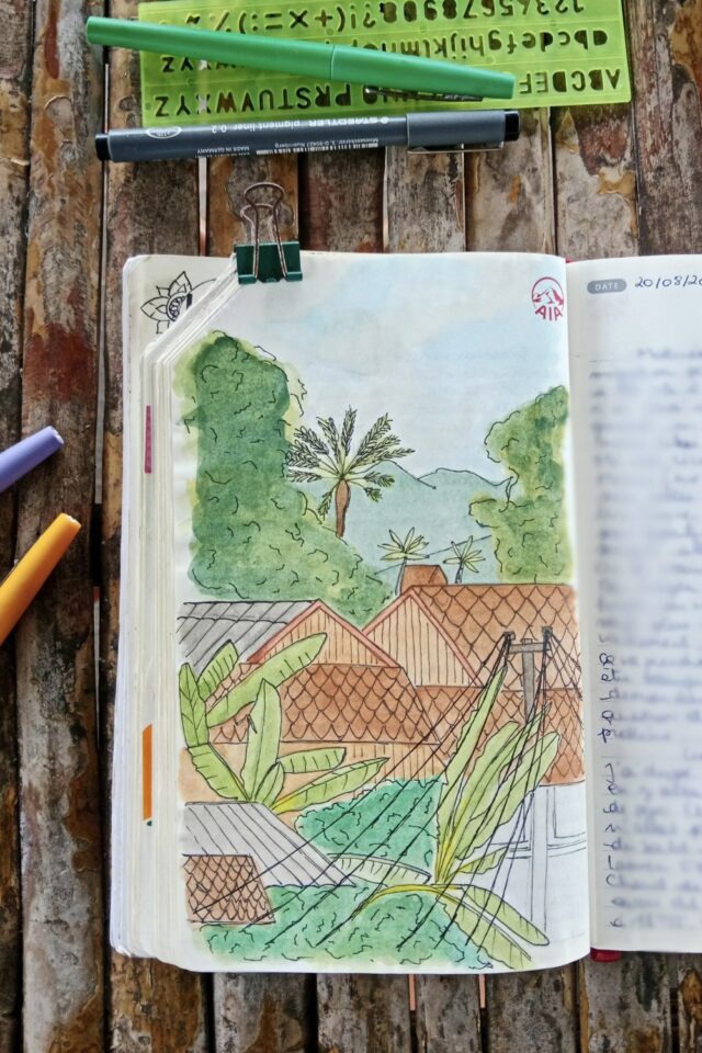 illustration journal de voyage n°5 paysage Laos Luang Prabang illustration journal de voyage n°5 paysage Laos Luang Prabang