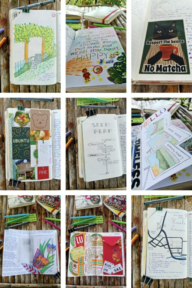 plusieurs pages carnet de voyage n°5 illustration aquarelles collage citation stickers plusieurs pages carnet de voyage n°5 illustration aquarelles collage citation stickers