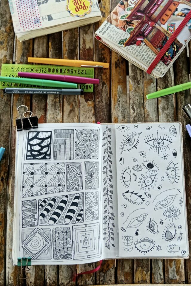 carnet de voyage n°6 zentangle et illustration yeux feutre noir carnet de voyage n°6 zentangle et illustration yeux feutre noir