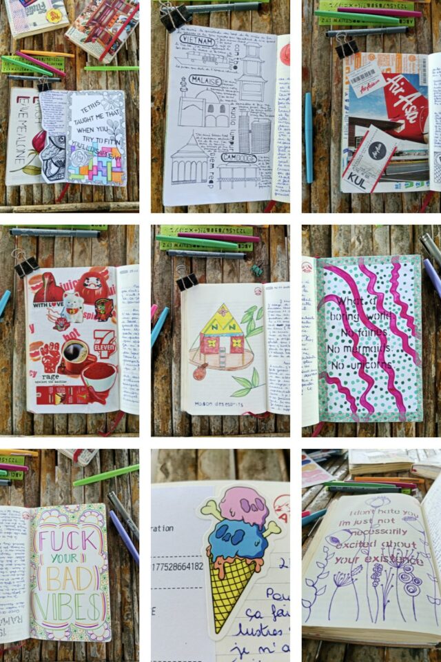 plusieurs page carnet de voyage N°6 illustration citation page récap collage stickers plusieurs page carnet de voyage N°6 illustration citation page récap collage stickers