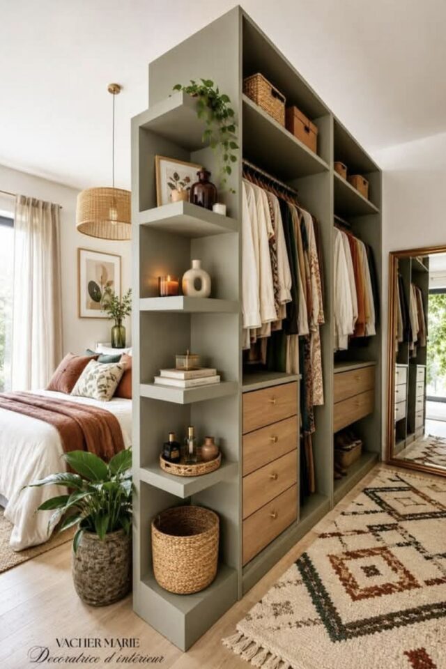 aménagement intérieur chambre adulte cloison avec rangement pour créer un dressing moderne et invisible aménagement intérieur chambre adulte cloison avec rangement pour créer un dressing moderne et invisible