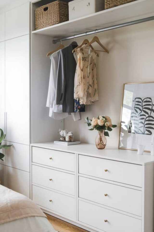organisation rangement chambre à coucher commode sous barre de penderie idée gain de place organisation rangement chambre à coucher commode sous barre de penderie idée gain de place