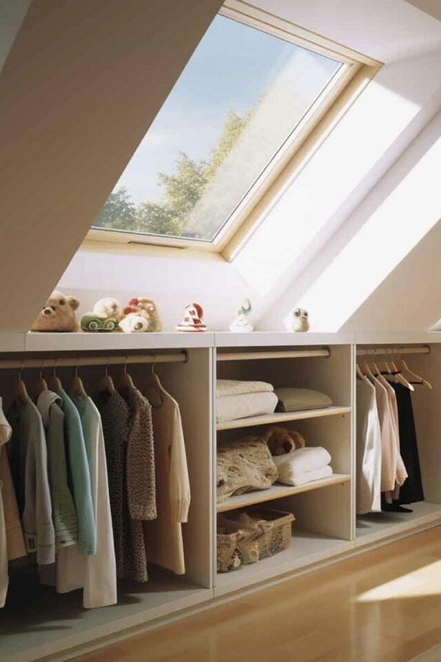chambre parentale mansardée exemple dressing sous pente de toit et Velux chambre parentale mansardée exemple dressing sous pente de toit et Velux
