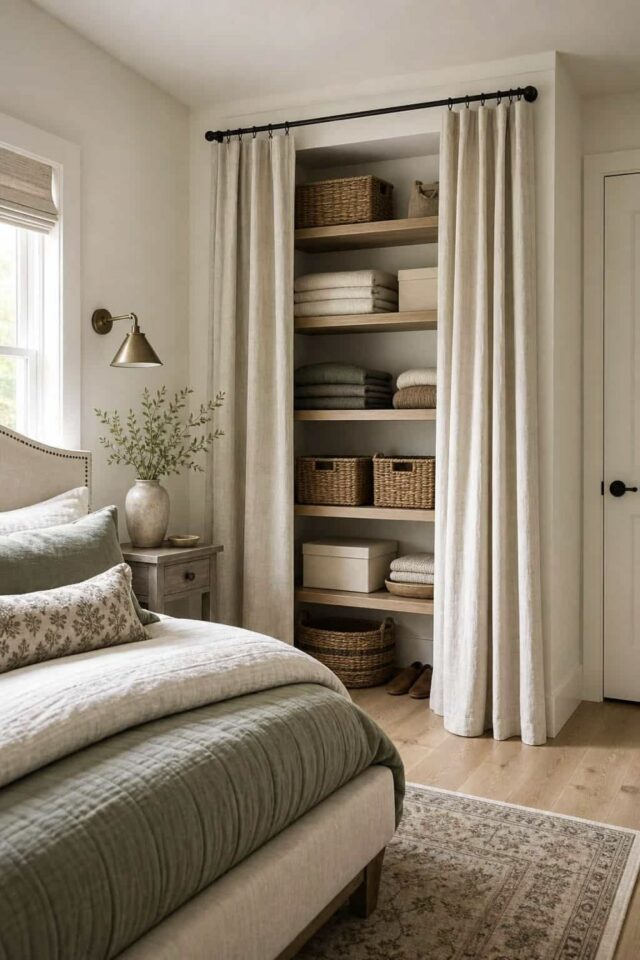 petit placard à vêtement fermé par un rideau chambre à coucher parentale petit placard à vêtement fermé par un rideau chambre à coucher parentale