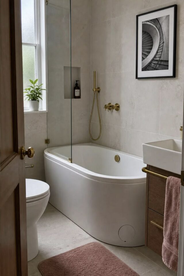 petite salle de bain étroite moderne avec baignoire toilettes meubles vasque pare-douche couleur mur beige gris petite salle de bain étroite moderne avec baignoire toilettes meubles vasque pare-douche couleur mur beige gris