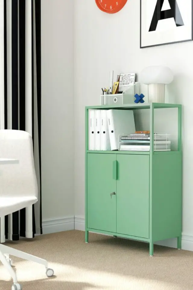 Rangement IKEA bureau armoire avec 2 portes couleur vert d'eau 