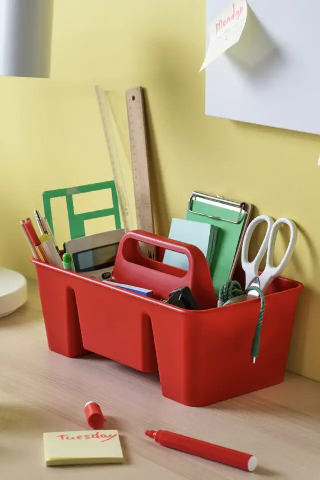 Organisateur de bureau boite ouverte avec poignée centrale petit rangement pratique IKEA pas cher 