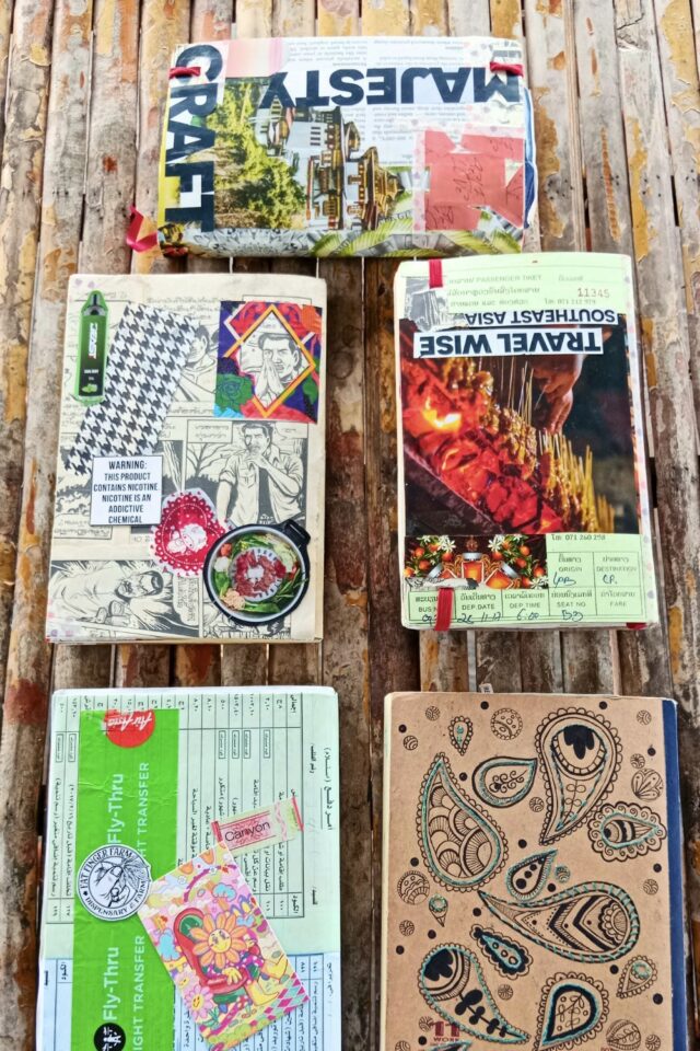 carnet de voyage couverture de journal fait main collage créatif et broderie sur papier cartonné carnet de voyage couverture de journal fait main collage créatif et broderie sur papier cartonné