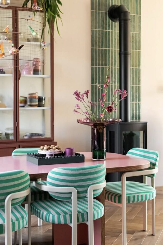 motif salle à manger whimsical chaise rayées bleu et vert